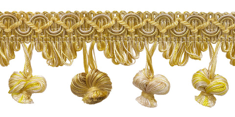 Ivory, Yellow Gold 2 inch Imperial II Onion Tassel Fringe Style# NT2503 Color: WINTER SUN - 4874 (Sold by The Yard)