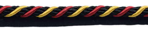 Large 3/8 inch Red, Black, Gold Basic Trim Cord With Sewing Lip / Style# 0038AXL / Color: Scarab - LX10 / Sold by The Yard