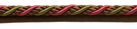 Large 3/8 inch Green, Brown, Red Basic Trim Cord With Sewing Lip / Style# 0038AXL / Color: Cocoa Coral - LX08 / Sold by The Yard