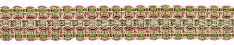 Lavish 1 inch Wide Cactus Bloom, Light Rose, Rose, Kasha, Mint Parfait, Avocado Gimp Braid Trim / Style# 0100VG / Color: Wildflower - VNT6 / Sold by The Yard