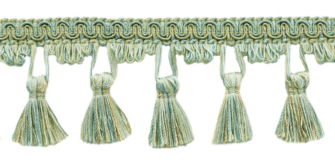 6 Yard Value Pack - 2.5 Inch Mint Parfait, Pebble, Lake Blue, Sandstone Tassel Fringe Trim / Basic Trim Collection / Style# TFC025 / Color: Aquamarine - PR10 (18 Ft / 5.5 Meters)