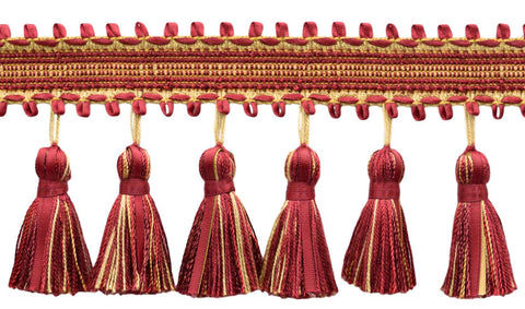 5 Yard Value Pack / 3 3/4 inch Ribbon Tassel Fringe / Style# RTF0375, Color: Burgundy, Camel Beige, Gold - 71379 / 15 Ft / 4.6 Meters