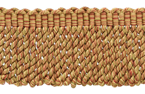 3 Inch Long Oak Brown, Dark Rust, Artichoke Green, Camel Beige Bullion Fringe Trim / Style BFDK3 (11829) / Color: Ignite - N37 / Sold By the Yard