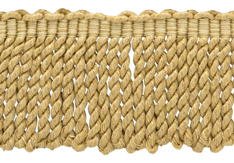 3 Inch Long Shell, Camel Beige, Oak Brown Bullion Fringe Trim / Style BFDK3 (11829) / Color: Barley - N04 / Sold By the Yard