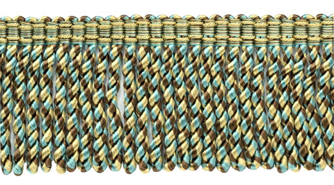 Light Peacock Teal, Camel Gold, Brown Bullion Fringe with Fancy Woven Header / 3