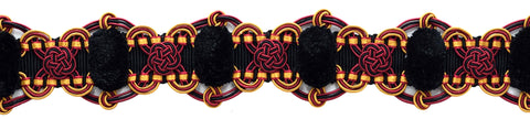 2 inch Wide Alexander Collection Red, Black, Gold Luxurious Gimp Braid with Rosettes / Style# 0200AXG Color: Scarab - LX10 / Sold by the Yard