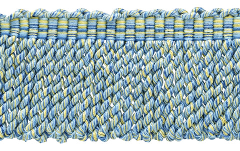 3 Inch Long French Blue, Cadet Blue, Blue Mist, Champange, Gold Bullion Fringe Trim / Style BFDK3 (11829) / Color: French Country - N42 / Sold By the Yard