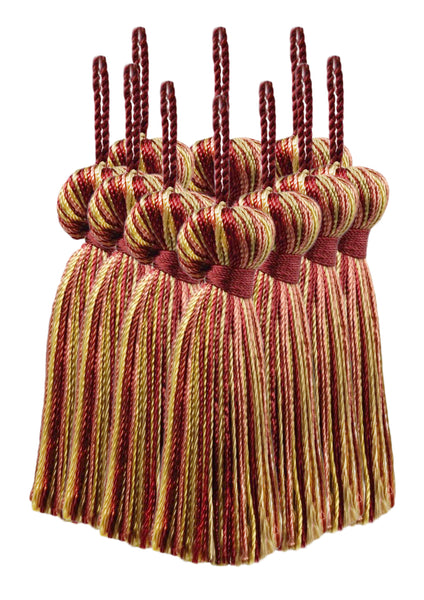 3 Inch Skirt Loop Tie Basic Brush Craft Tassel #BT3-RN, Cajun Red Multicolor #PR15 (Crimson Red, Light Beige, Light Gold), 12 Pack