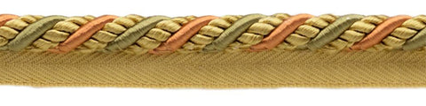 Large 3/8 inch Copper, Gold, Green Basic Trim Cord With Sewing Lip / Style# 0038AXL / Color: Pumpkin Patch - LX05 / Sold by The Yard