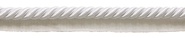 Large WHITE 3/8 inch Basic Trim Cord With Lip, Sold by The Yard , Style# 0038S Color: A1