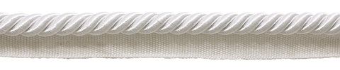 Large WHITE 3/8 inch Basic Trim Cord With Lip, Sold by The Yard , Style# 0038S Color: A1