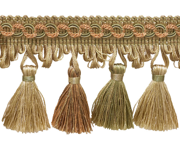 Light Peach, Olive Green, Beige 2 3/4 inch Imperial II Tassel Fringe Style# NT2502 Color: PRAIRIE PEACH - 3853 (Sold by The Yard)