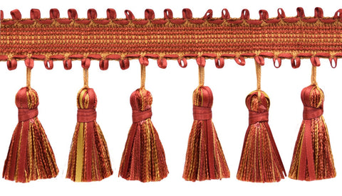 3 3/4 inch Ribbon Tassel Fringe / Style# RTF0375, Color: Rust, Cinnamon, Gold - 81857 (Sold by The Yard)