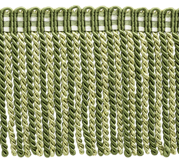 27 Yard Package of 6 Inch Long Bullion Fringe Trim, Style# DB6 - Olive Green, Light Gold, White - Olive Garden 010 (81 Ft / 25 Meters)