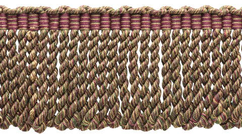 3 Inch Long Dark Claret, Branch Green, Oak Brown Bullion Fringe Trim / Style BFDK3 (11829) / Color: Bramble - N14 / Sold By the Yard