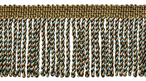 5 Yard Value Pack / 3 Inch Light Peacock Teal, Camel Gold, Brown Bullion Fringe Trim / Style# EF300 (24108), Color: Peacock - PR24 (10 Ft / 4.6M)