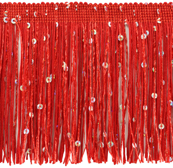 4 Inch Chainette Sequin Fringe Trim, CFS04 Color: Red - E6, Sold By the Yard