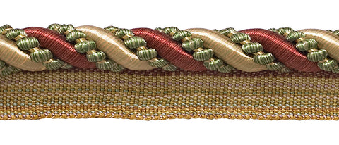 Large Wine, Gold, Green 7/16 inch Imperial II Lip Cord Style# 0716I2 Color: CHERRY GROVE - 4770 (Sold by The Yard)