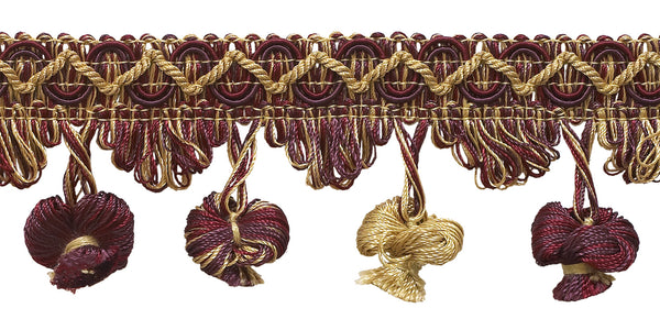 Taupe, Wine 2 inch Imperial II Onion Tassel Fringe Style# NT2503 Color: TAUPE WINE - 4466 (Sold by The Yard)