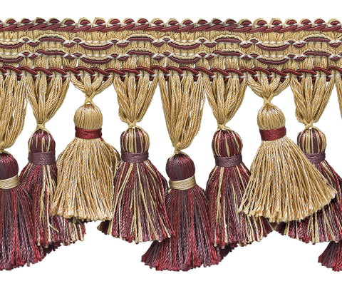 Taupe, Wine 3 3/4 inch Imperial II Tassel Fringe Style# TFI2 Color: TAUPE WINE - 4466 (Sold by The Yard)